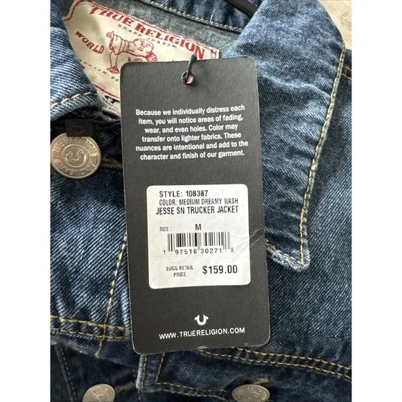 True Religion‎ Men's Jesse Denim Trucker Jacket Medium Wash Size Medium NEW $159